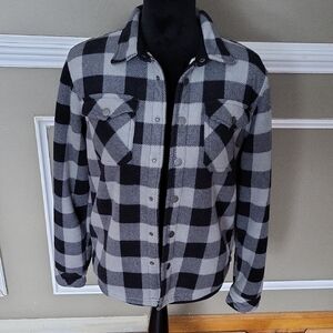 Weatherproof Black and Gray Plaid Shirt Jacket Size Large (14/16)